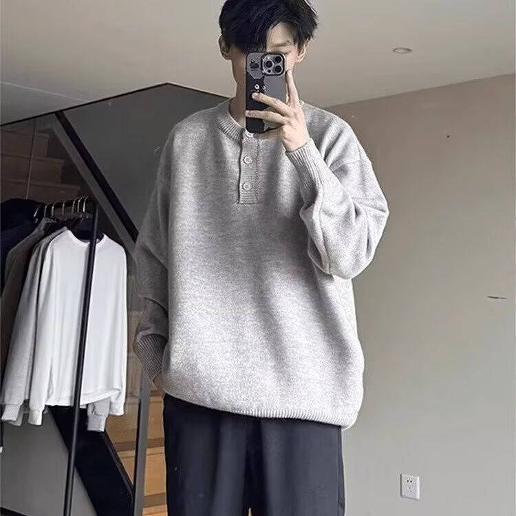 1506/QMY280/P42美式亨利毛衣针织衫秋冬慵懒打底宽松外套纯色,男装T恤,星座1506