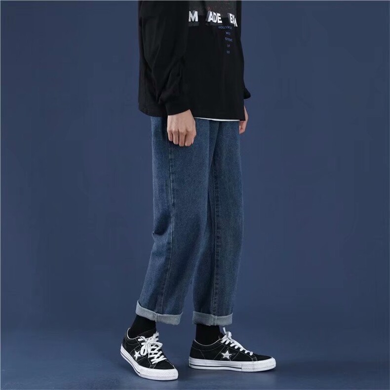 主推2023新款四季九分宽松直筒牛仔裤休闲百男女裤子k907--p35，男装牛仔裤，星座1008-1