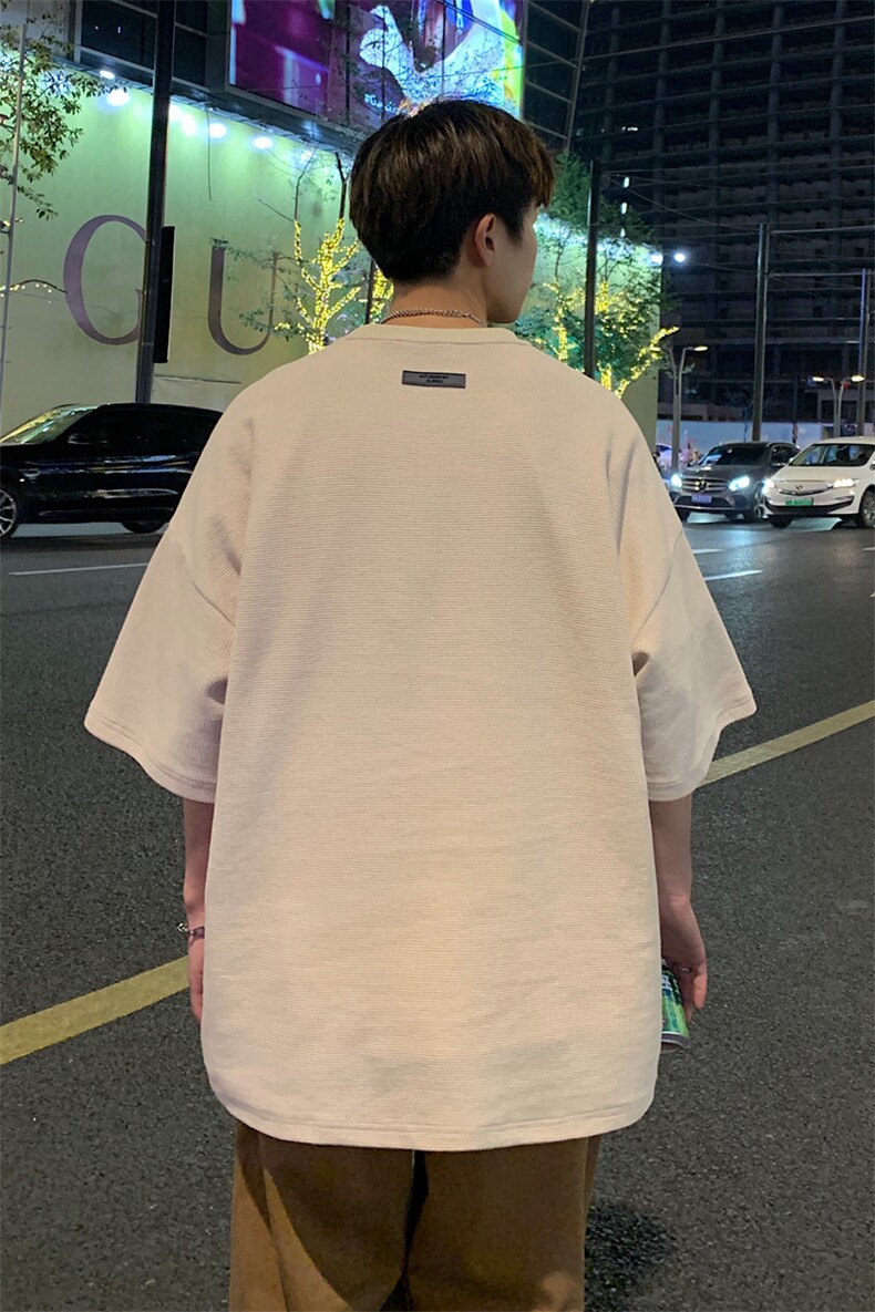 华夫格！港风华夫格短袖T恤男士半袖男五分袖体恤衫男A409-1,男装T恤,电商A409-1