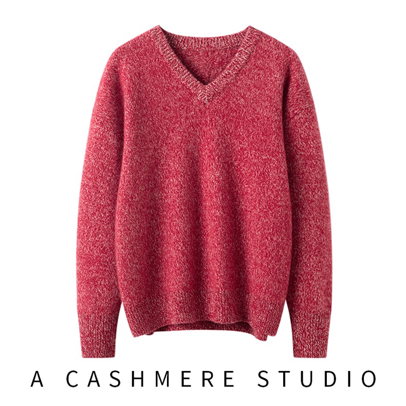 2025年秋季新款百搭花纱加厚宽松V领，女装羊绒衫，珍丝贝尔