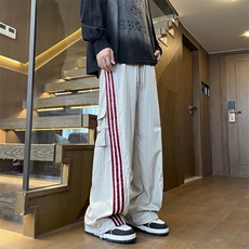 美式冰丝条纹休闲裤男女春秋薄款潮牌宽松直筒冲锋裤子K12-P48，男装休闲裤，星座308B-2