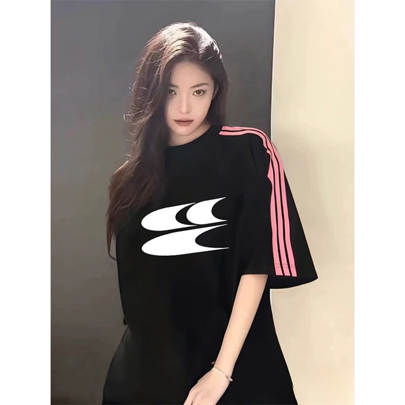 抖音得物品质二开240克宽松纯棉美式潮牌印花三条杠中性风短袖T恤,男装T恤,电商A486-1