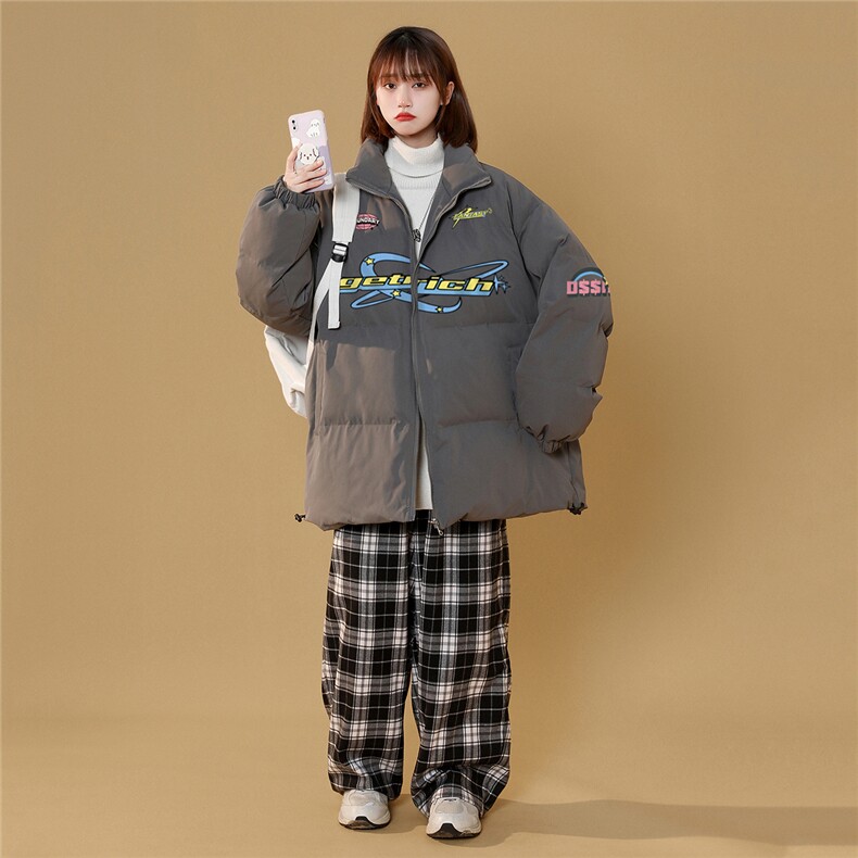 中性风22冬季新品设计感潮流印花保暖厚款立领棉衣MY7024P85控118,男装棉衣,A247A