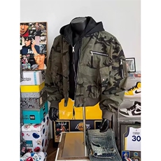 W10947-P108网图现货美式假两件连帽迷彩外套工装棒球服棉衣潮，男装棉衣，星座1608