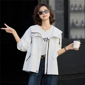 时尚减龄少女粉色短款外套女2025秋新款宽松百搭连帽休闲夹克上衣图片