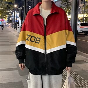 秋季情侣拼接撞色运动外套男潮宽松拉链开衫休闲夹克衫 W5010-P52图片
