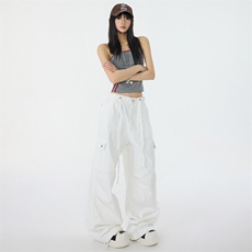 纯棉美式工装裤女2025春夏宽松阔腿拖地裤休闲裤新款YD9002-P75，男装工装外套，星座509