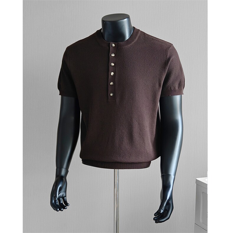 盗图老钱风亨利领冰丝防晒弹力针织短袖T恤E77112/P55控78，男装防晒衣，电商A243