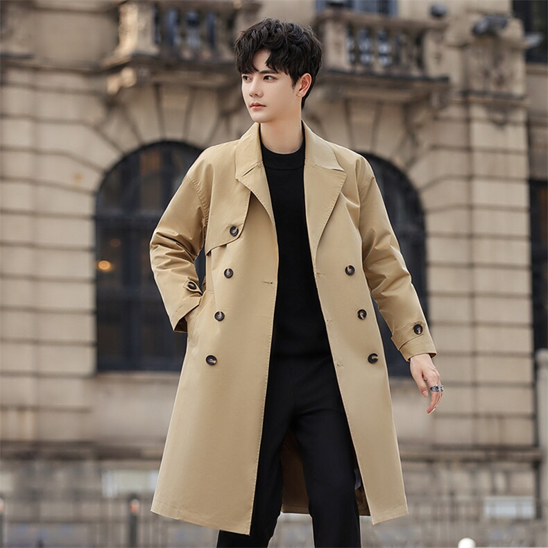 2024英伦风秋季新款宽松休闲个性风衣纯色双排扣外套男FY777-P165，男装风衣，电商A413