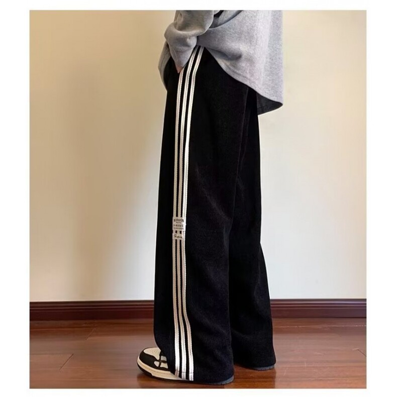 秋冬新款美式高街宽松阔腿直筒卫裤休闲加绒长裤K8288-p58加绒65,男装休闲裤,星座1008
