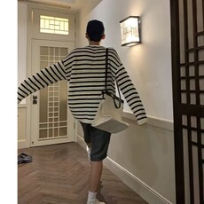 594-P33秋季复古镂空撞色条纹针织衫男设计感韩版慵懒风网红，男装针织衫/毛衣，电商B323A
