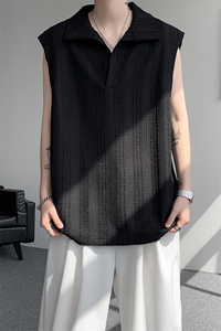 8XL-M 夏竖条纹纯棉背心男韩版宽松坎肩休闲运动午休T恤肌理DX333图片