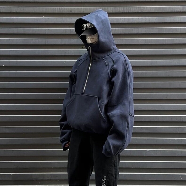 抖音得物二开美式重磅宽松结构拉链设计防风高领连帽卫衣外套W76,男装卫衣,电商A486