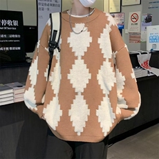 秋冬毛衣外套男潮牌慵懒风针织衫美式菱格休闲套头毛衣M640-P42，男装针织衫/毛衣，星座512-2