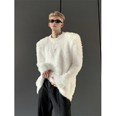 1506-1/MM021/P56氛围感慵懒仿水貂毛针织毛衣男廓形纯色软糯上衣，男装针织衫/毛衣，星座1506-1