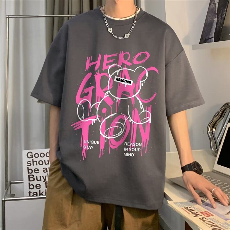 现货字母印花短袖t恤男夏季2025新款潮流复古hiphop五分袖,男装T恤,星座218-1（原230）