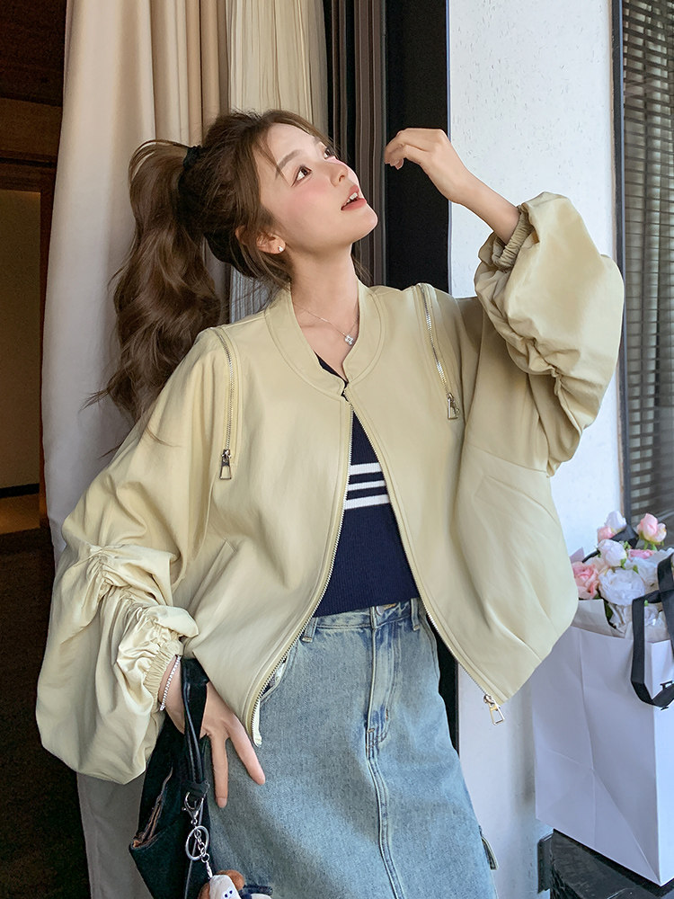 浅黄色休闲短外套女2025春季新款设计感超好看小个子百搭夹克上衣,女装短外套,浙宝192（原082）