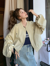 浅黄色休闲短外套女2025春季新款设计感超好看小个子百搭夹克上衣，女装短外套，浙宝192（原082）