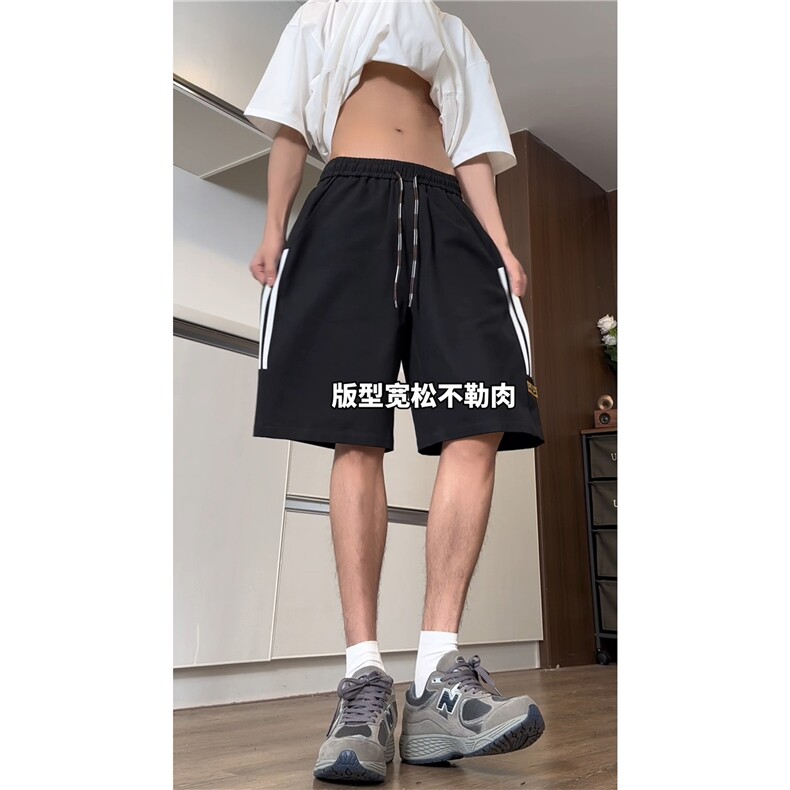 潮款侧条纹宽松短裤运动休闲五分裤A061-AD00592-P40图片