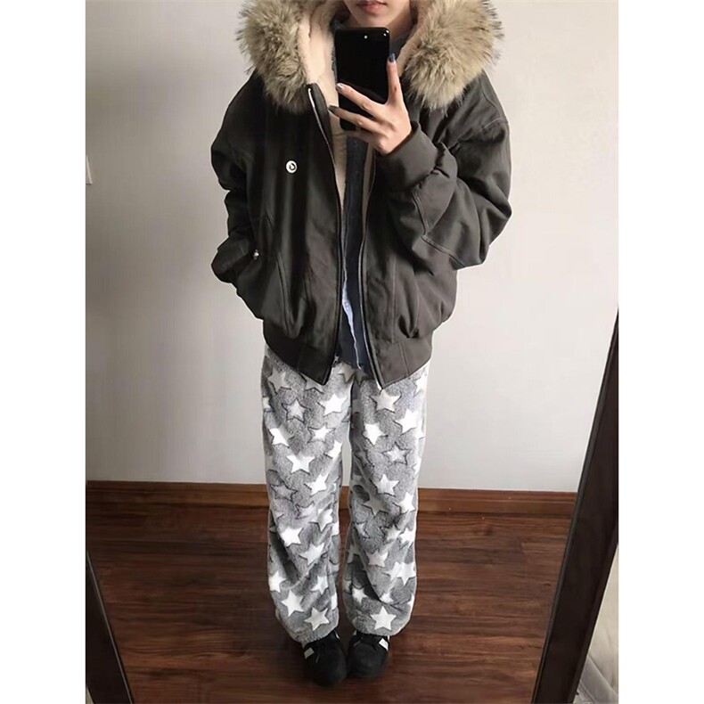 现货重磅boxy短款棉衣座山雕大毛毛领男女棉服水洗工装厚外套,男装棉衣,电商A486-1