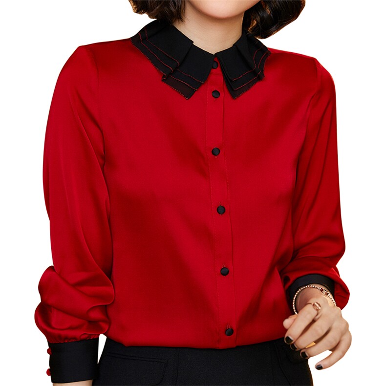 2023春夏季新款职业衬衣长袖桑蚕丝真丝衬衫女设计感小众轻熟别致,女装衬衫,宋氏羊绒