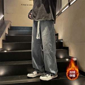 牛仔裤男款秋冬季美式复古休闲裤子加绒加厚直筒裤XK66239J-P55图片