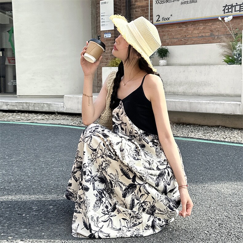 【新款现货】风水墨印花撞色连衣裙P90K138,女装连衣裙,2C333