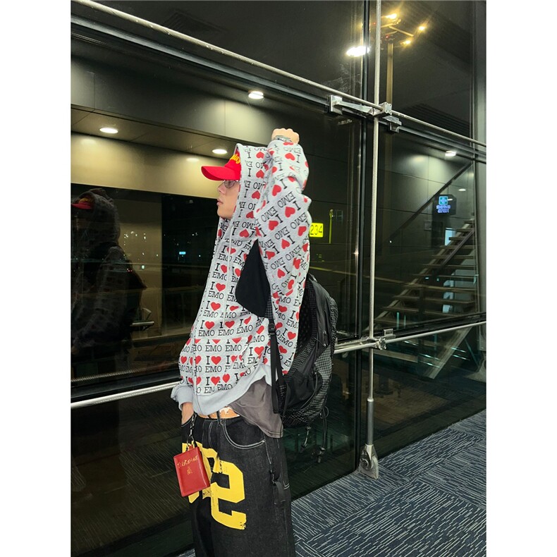 W10394-P53网图现货美式复古字母爱心开衫卫衣宽松百搭潮流外套,女装短外套,星座1608