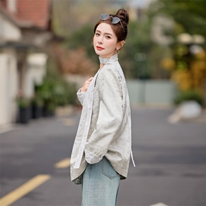 8587011欧货高端法式V领蕾丝拼接西装外套女2025春季飘带气质上衣图片