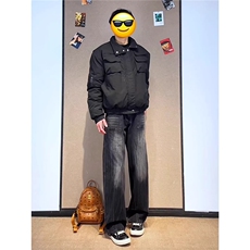 春季闪电竹节纹牛仔裤男款阔腿裤美式显腿长直筒微喇裤L5799-P45，男装牛仔裤，星座1008