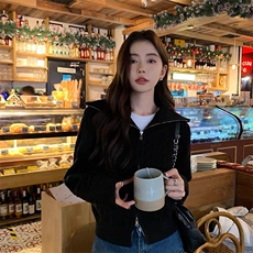 秋季新款纯色针织翻领拉链开衫时尚百搭，女装针织衫/毛衣，泰沅羊绒