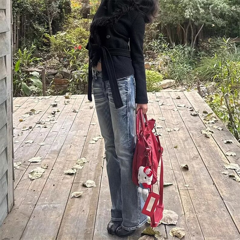 高街韩版小众毛须直筒牛仔裤女春秋季新款显瘦设计感直筒牛仔裤潮,男装牛仔裤,星座1210-1