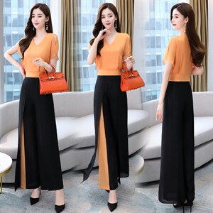 2023夏季气质收腰优雅简约大方优雅性感领口宽大透气遮肉显瘦裙摆，女装套装/套裙，时尚俏佳人
