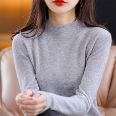 秋季修身显瘦百搭女安迪绒半高领针织打底衫，女装针织衫/毛衣，思牵羊绒