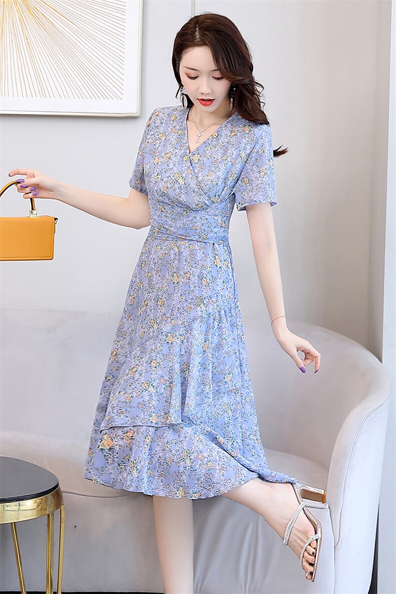 连衣裙收腰潮流韩版短袖2021年夏季减龄显瘦,女装连衣裙,阿菲诺依