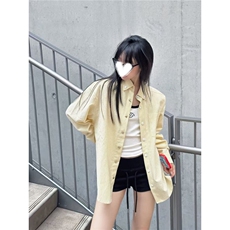 2025美式黄条纹刺绣衬衫女大码春季宽松休闲衬衣显瘦外套，男装衬衫，星座506A