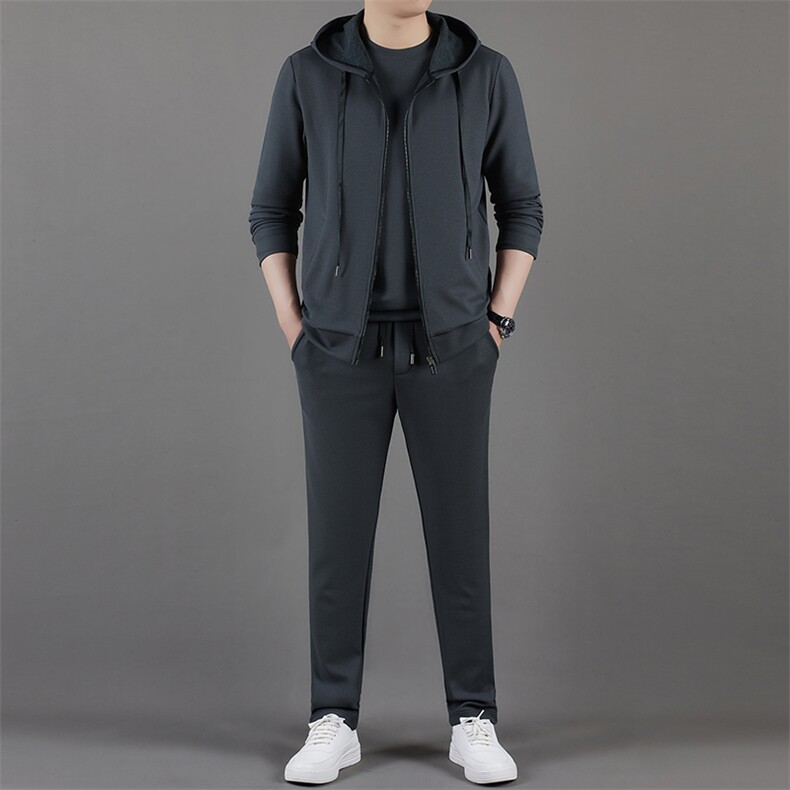 2023春秋新款男士休闲款帽衫三件套装弹力运动时尚套装,男装休闲套装,电商B212（原钱塘6029）