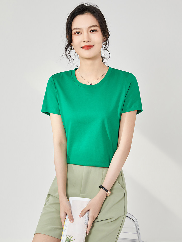 丝光棉t恤女23夏季新款纯色100%纯棉短袖上衣精梳棉纯色体恤定制,女装T恤,硕诚羊绒