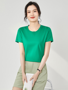 丝光棉t恤女23夏季新款纯色100%纯棉短袖上衣精梳棉纯色体恤定制图片