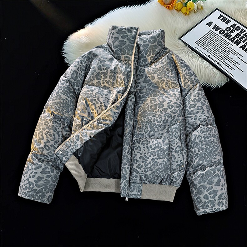 立领面包服豹纹高街冬装复古棉服男女棉衣外套做旧HZ8820-P88,男装棉衣,星座610B-1