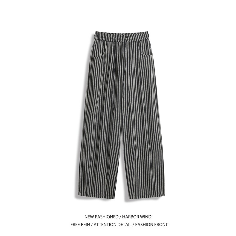 抖音品质秋季新款潮流条纹宽松阔腿休闲裤B315-K25619-特p40控78,男装休闲裤,电商B315