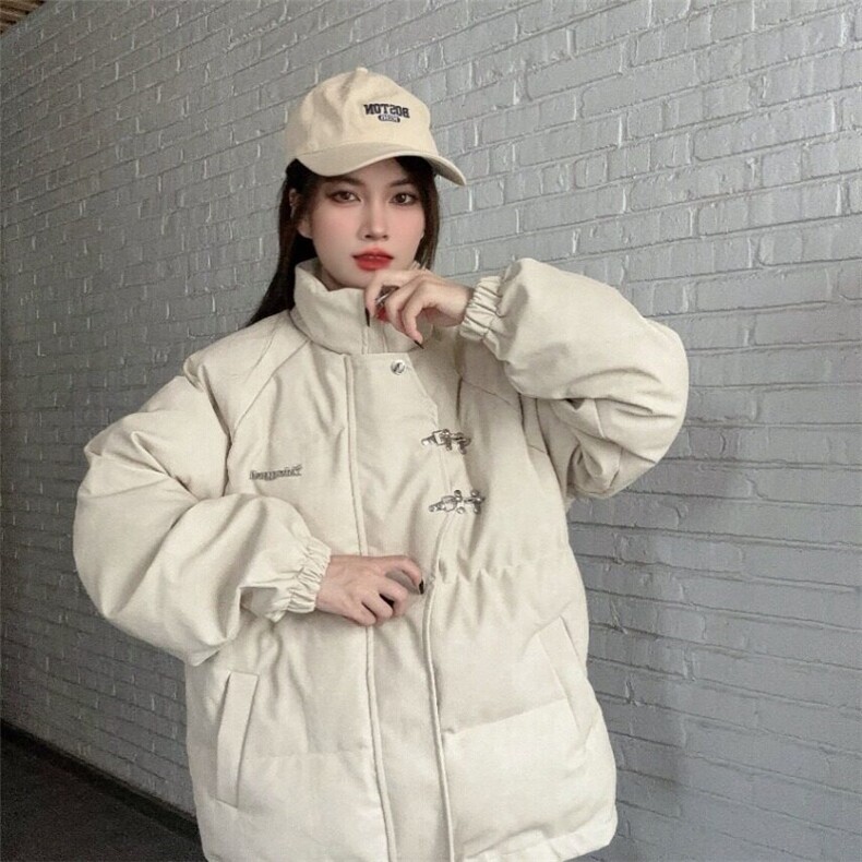 网络图现货立领PU皮复古做旧面料金属飞机扣设计棉衣男RMY30-P115，男装棉衣，星座1005-4