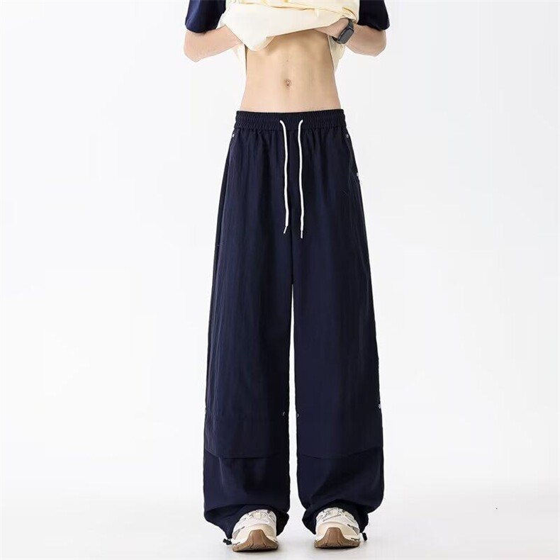 美式抽绳休闲裤男女夏季薄款cleanfit速干运动阔腿裤爵士工装裤子图片