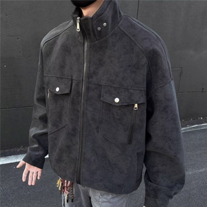 pu皮外套高级感痞帅立领美式复古工装皮衣夹克衣服Y1035-P98网图图片