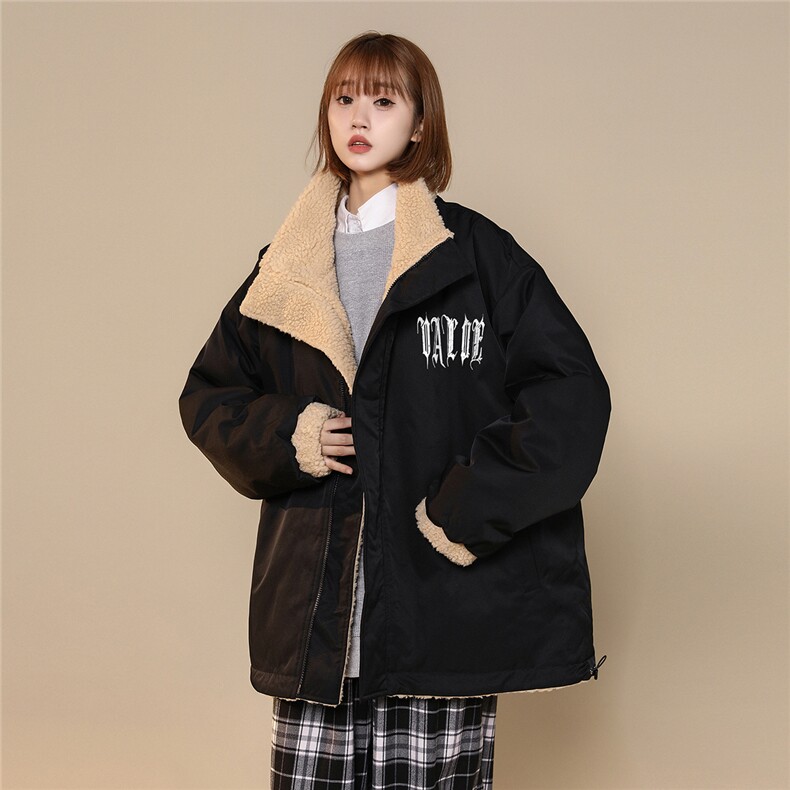 中性22冬季新款两面穿羊羔毛拼接立领保暖棉衣外套MY229P135控168,男装棉衣,A247A