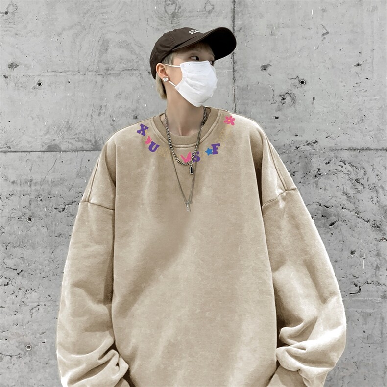 美式潮牌重磅水洗做旧圆领卫衣力推大码男XZ517A-BK5560-P58,男装卫衣,星座517A