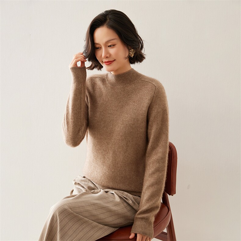 2024秋季新款女士半高领长袖短款套头35%羊绒衫,女装羊绒衫,澳煜绒