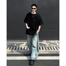 亨利领假两件短袖T恤男女夏季宽松休闲百搭半袖上衣T0255-P42，男装T恤，星座308B-1