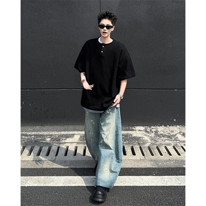亨利领假两件短袖T恤男女夏季宽松休闲百搭半袖上衣T0255-P42图片