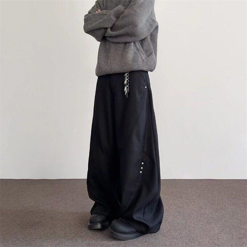 慵懒美式褶皱裁剪休闲裤男直筒拖地长裤子流行，男装休闲裤，星座716-2